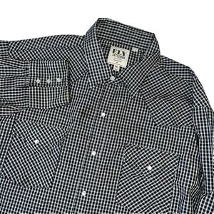 Ely Cattleman Pearl Snap Button Up Shirt Tall XLT Black Plaid Cowboy Rodeo